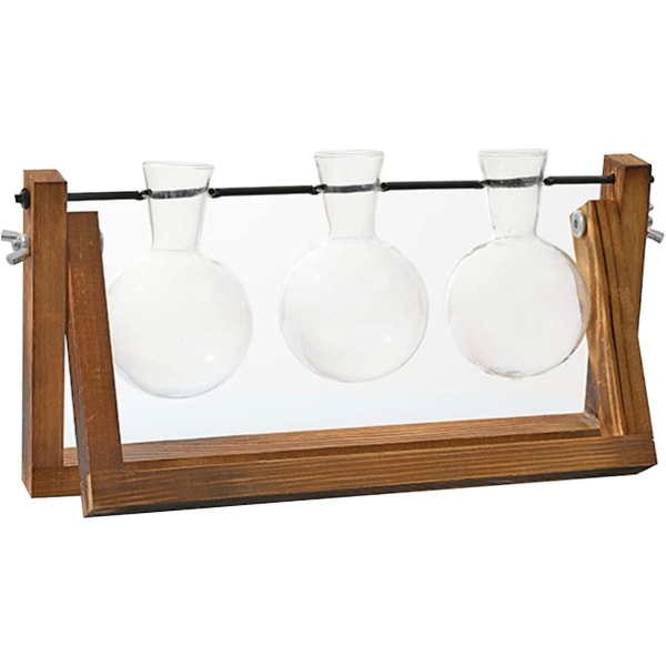 Qsdgfh Skrivbord Växt Glödlampa Terrarium Vas Mini Söta Kreativa Hydroponiska Växter Glas Vas Luftväxt Glas Planter Med Retro Trästativ För Inomhus Ho 3 Bulbs Vase 11inch*5.5inch