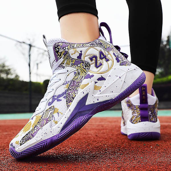 Herre Basketballsko Letvægts Åndbare Vandresko Atletiske Mode Sneakers 3D8909 WhitePurple EU 36