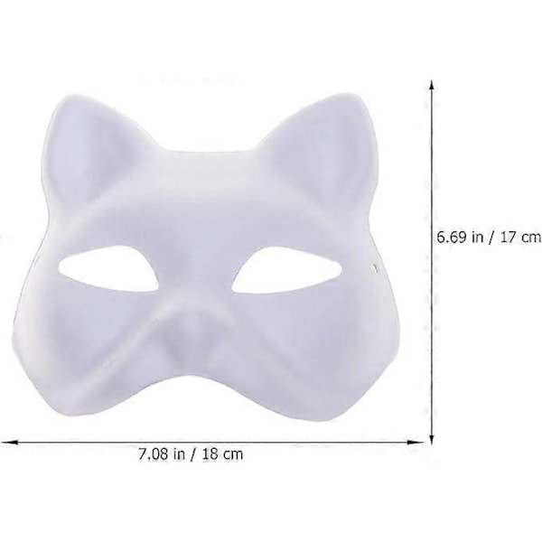 Kattemaske, 3 stk. Therian-masker Hvite kattemasker Blank DIY Halloween-maske Halv ansiktsmaske dyremaskerade
