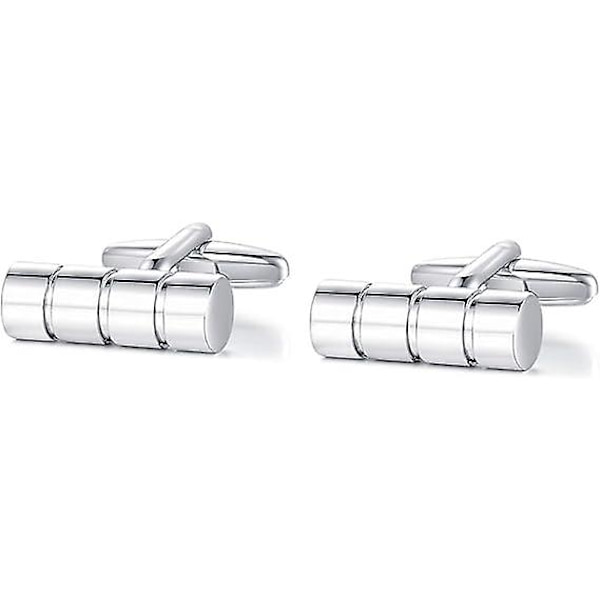 Manschettknappar för män - Cylinder för affärsbröllopsgåva, silver