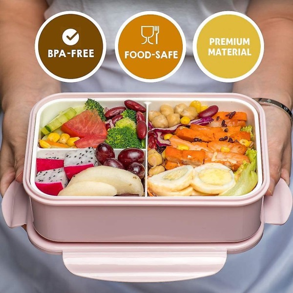 Bento-rasiat aikuisille, 1100 ml:n bento-lounasrasia lapsille ja lapsille ruokailuvälineillä, eristetty lounaskassi
