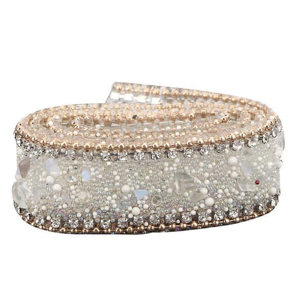 2,5 cm DIY Diamant Mesh Wrap Roll Krystall Rhinestones Kjederibbon Dekor White