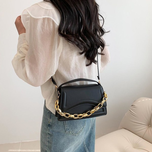 Dam axelväska retro klassisk plånbok PU läder clutch handväska magnetlås. black