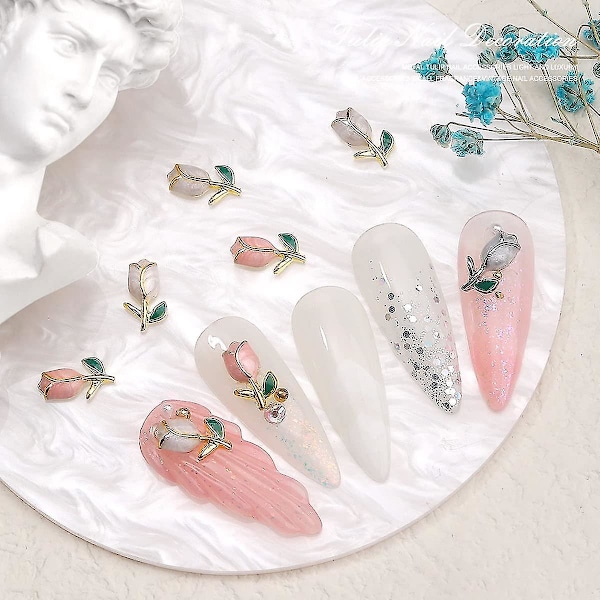 20 st 3d Tuilip nagelcharms blomma nagel strass nagelkonst pärlor nagel nitar lyxig tulpan nagel smycken söta gyllene legering blomma charms för nagel dekor