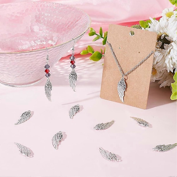 1 Ask 100 st Angel Wings Charm Silver Love Charms Alloy Tibetansk Rosfjäder Blomma Vinkel Ving Valentine Charms Bulk för Smyckestillverkning Charms Kvinnor D