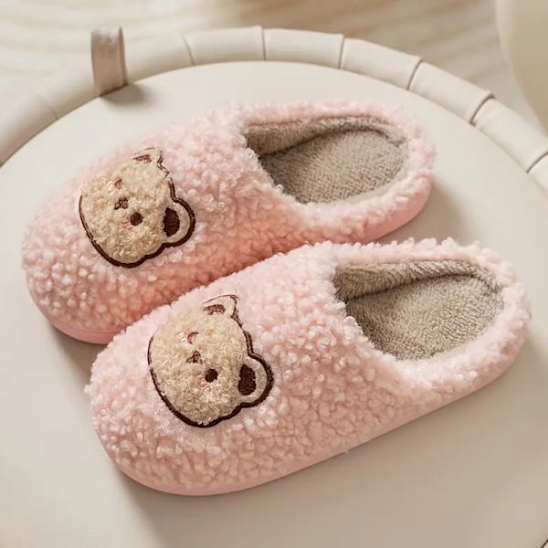 Bear Design Hjemmesko Bløde Plys Hyggelige Hjemmesko Skridsikre Slip-on Sko Indendørs Til Mænd Vintersko Pink EU38 39