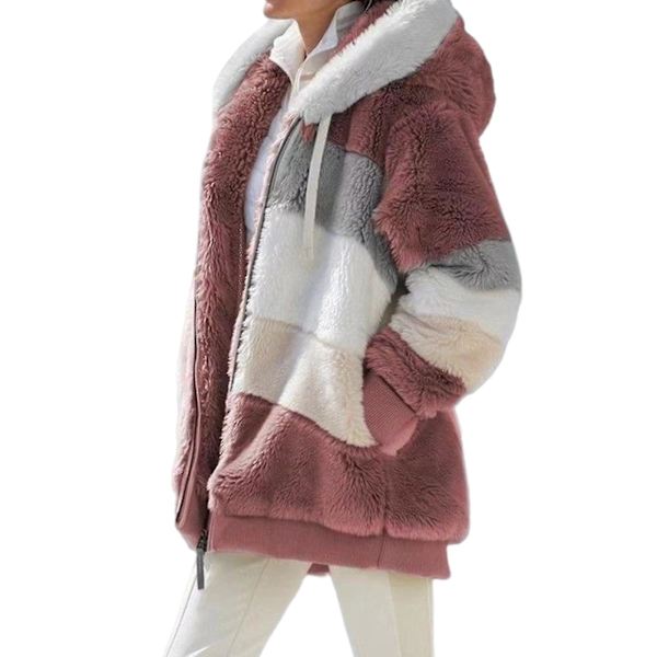 Vinter Casual Kappa För Kvinnor Med Huva Färgblock Patchwork Kappa För Middagsbjudningar XL Pink