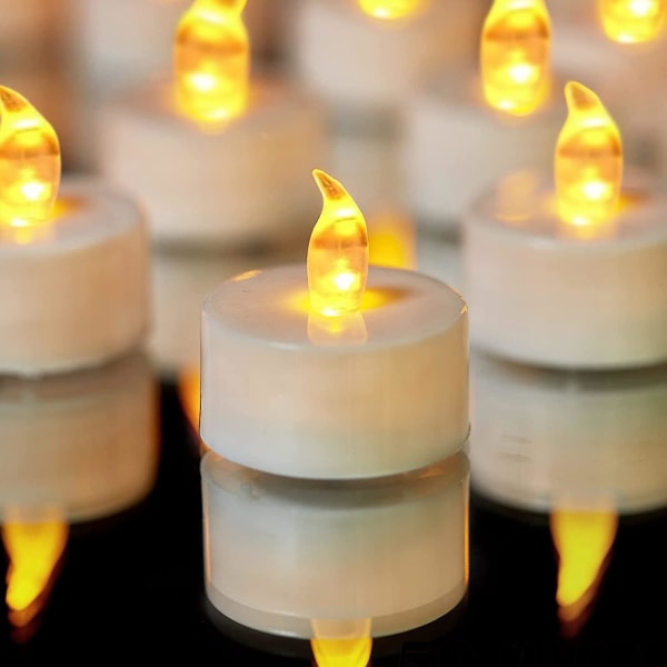 Värmeljus, led, flamlösa ljus, 50-pack realistiskt batteridrivet falskt ljus med varm gul glödlampa Halloween