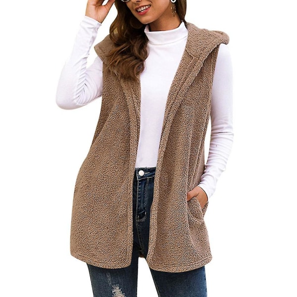 Kvinnor Plysch Hoodied Väst Casual Vinter Höst Varm Ytterkläder Solid Coat Ny M D