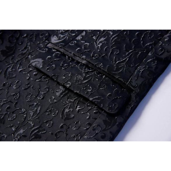 Herre Blomstret Revers Blazer Jakkesæt Print Dinner Smokingjakke black m