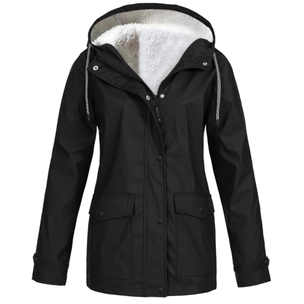 Dame Hættejakke med Plys Hurtigtørrende Surfjakke til Vandreture Camping Skiløb Udendørs 5XL Black