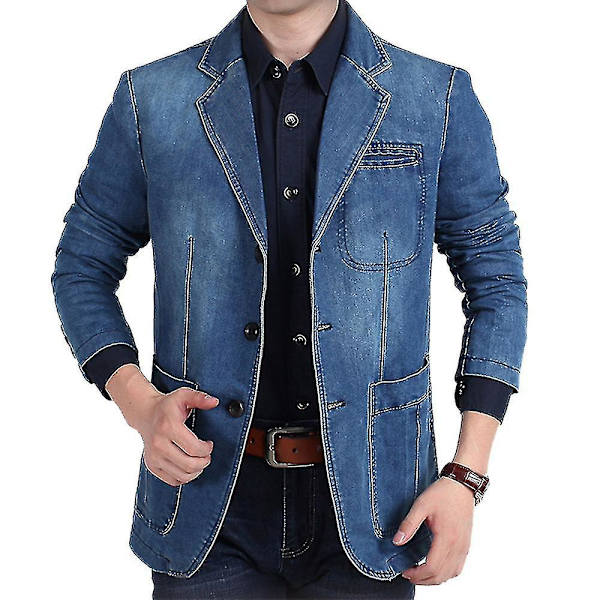 Kavaj i denim med krage och flera fickor för vardagsbruk Light Blue M