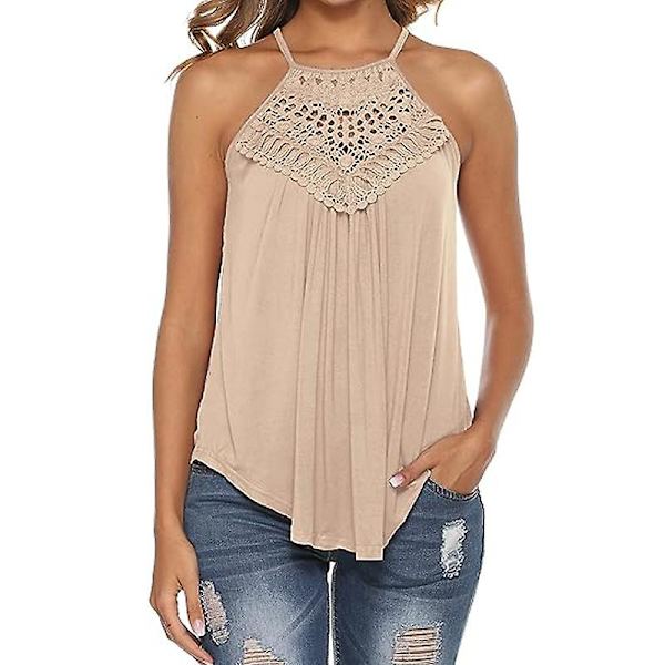 Tanktopp for kvinner, avslappet sommer grime spaghetti stropp blonde ermeløse topper BEIGE M