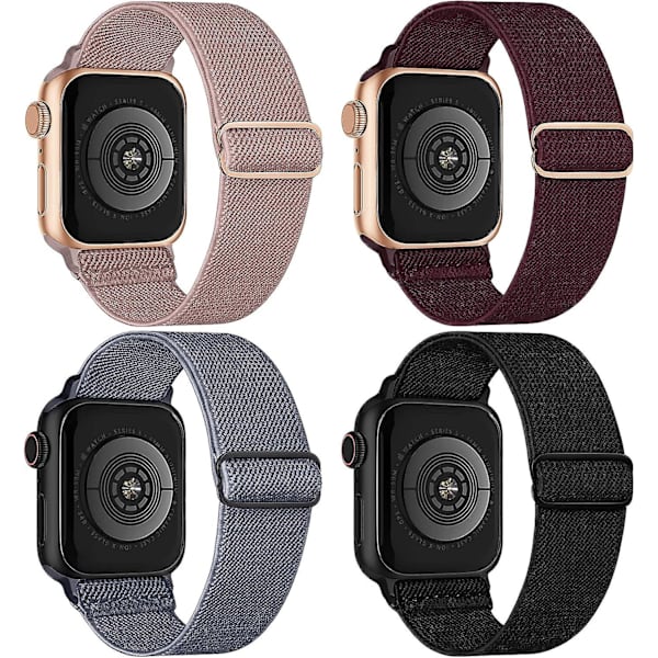 4-pack stretchiga nylon elastiska band kompatibla med Apple Watch 42mm 44mm 45mm, justerbara flätade sport elastiska handledsband för kvinnor män för Iwatch Se