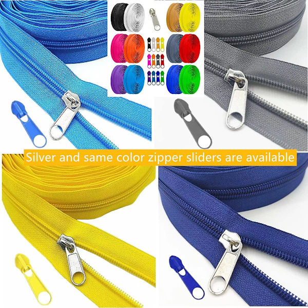 36 meter 12 st #5 dragkedjor per meter för sömnad Olika längder Nylon dragkedjor med 96 st färgglada och silverreglage för blandade tillbehör för
