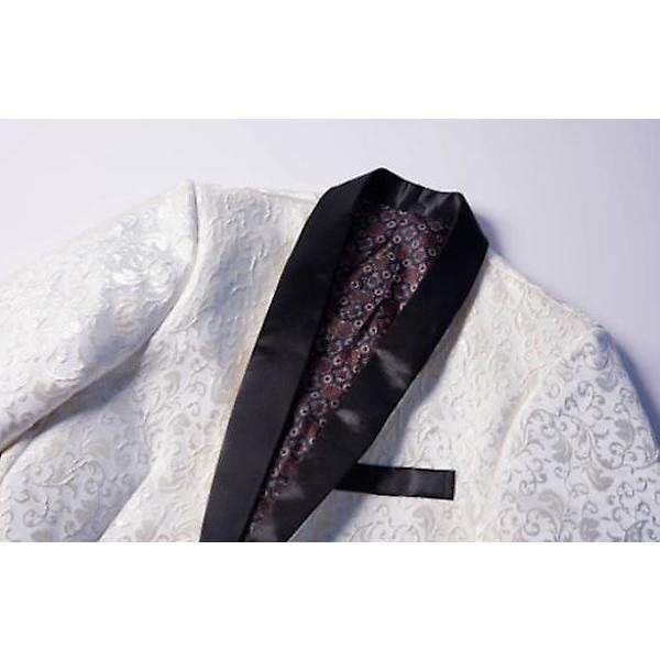 Herre Blomstret Revers Blazer Jakkesæt Print Dinner Smokingjakke white s