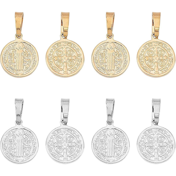 16 kpl 2-värisiä litteitä pyöreitä Saint Benedict -metalliriipuksia ruostumattomasta teräksestä, 5x3 mm suuret reikäriipukset metalliriipus tee-se-itse-kaulakoruihin korujen valmistukseen