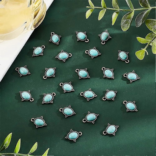 30 stk. Legering Turkis Anheng Oval Dråpeformet Syntetisk Turkis Store Anheng Antikk Bronse Retro Anheng for DIY Smykkelaging Halskjede Armbånd