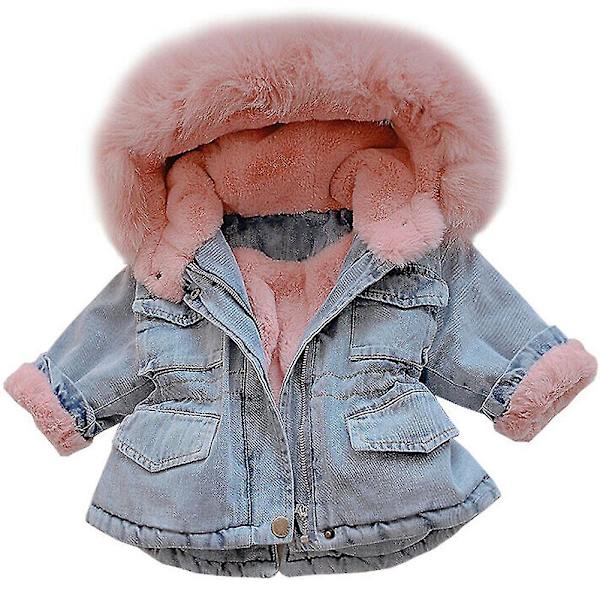 Barn Kids Denim Hooded Coat Jackor Varmt Långärmad Tjockna För Vinter Utomhus 100cm B