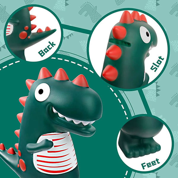 Spargris, dinosaurie spargris, spargrisar, tecknad grön dinosaurie barns spargris