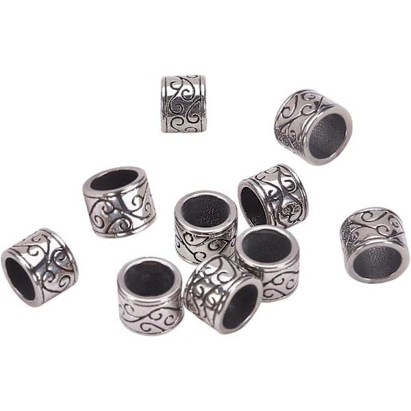 10 stk. 8,5 mm hull Rustfritt stål Søyleperler Rørperler Charms Metall Store Hullperler Antikk Sølv Spacer Løse Perler Europeiske Charms