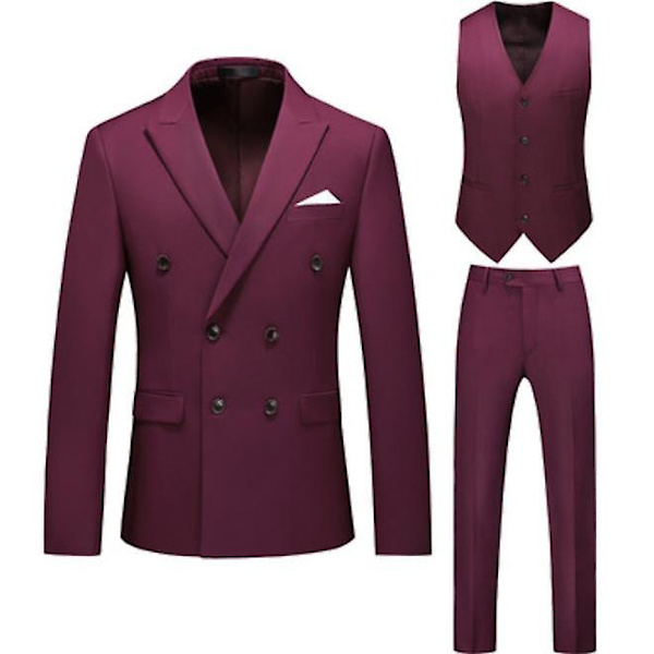 Miesten Puvut 2-Nappinen Slim Fit 3-osainen Puku wine red L