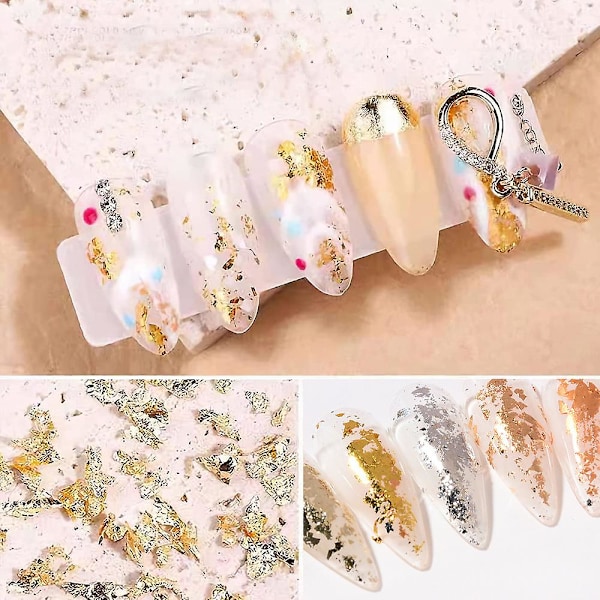 Nagelfolie 3d glänsande guldblad för nagelkonstdesign, nageltillbehör, guld- och silverfoliebitar style2