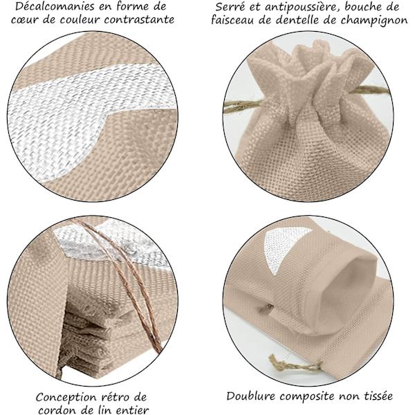 (mörk Khaki) 24 st hjärtmönstrade säckvävspåsar 10 * 14 cm, för bröllopsdekorationer för godisgåvor dop födelsedag jul små