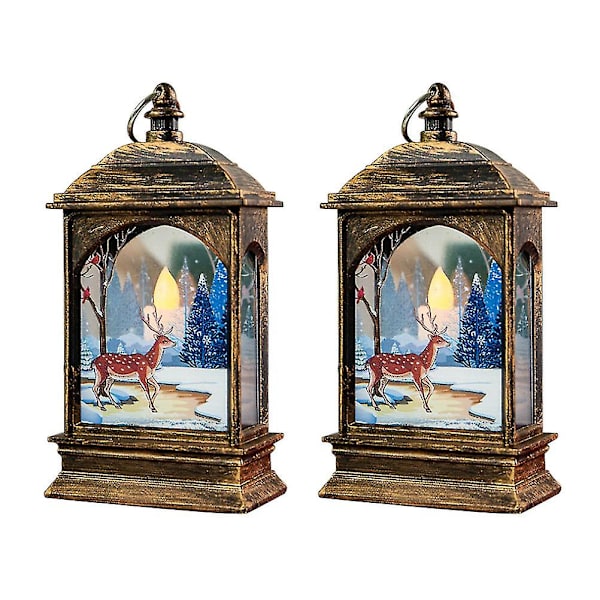1 set med 2 st dekorativa julbelysningar lysande lampor skrivbordslampor (brun)