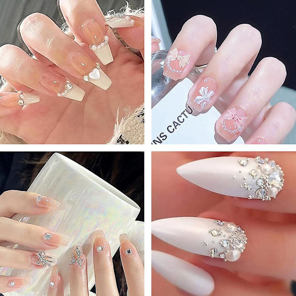 Nagelkonst Pärla Platt Botten Pärla Nagel Charm Guld Silver Vit Halvrund Nagelkonst Tillbehör Nagel Diamant Mix style3