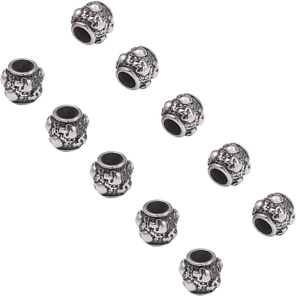 10 st 9,5 mm Fat med Dödskallar Pärlor Rostfritt Stål Pärlor 4,5 mm Hål Dödskalle Lösa Pärlor Distans Pärlor Antik Silver Halloween Pärlor för Smyckestillverkning