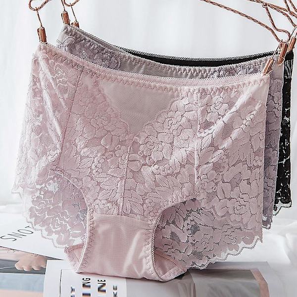 Dam sexiga mesh trosor hög midja sömlösa spets underkläder briefs transparent siden kvinnor bomullshälsa trosor underkläder xxxl Red L&1pc