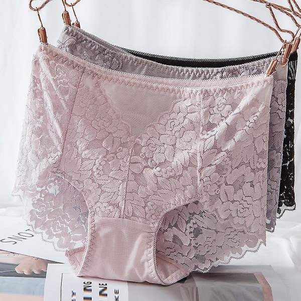 Naisten seksikkäät verkkopikkuhousut korkeavyötäröiset saumattomat pitsialushousut läpinäkyvät silkkiset naisten puuvillaiset terveysalushousut alusvaatteet xxxl Gray L&1pc