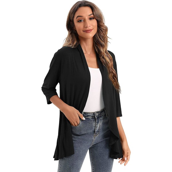 2023 Ny Dammode Temperament Rock Solid Färg Casual Cardigan Sju Punkter Topp black M