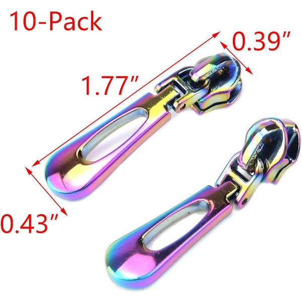 10-pack #5 Regnbågsblixtlås, blixtlåsbyte metallblixtlåsreglage blixtlåsdragsko för bagageväskor väskor bulk