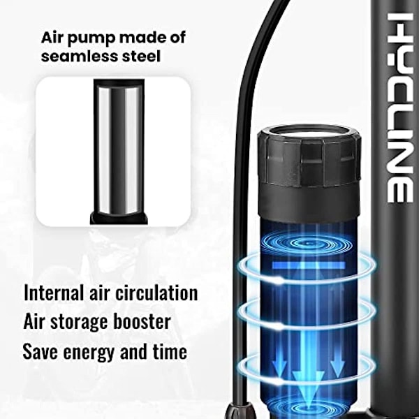 Hycline Polkupyöränpumppu Mittarilla & Boosterilla Lattiamallinen Polkupyörän Rengaspumppu 160 Psi Korkeapaineinen Ilmapumppu Presta- ja Schrader-venttiileillä Skootterin Polkupyörän Renkaille