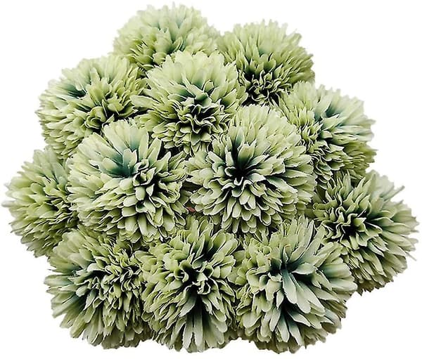 12 stk. Kunstige Chrysanthemum Kugleblomster med Silkestængler Hydrangea Arrangement Buket - blå green
