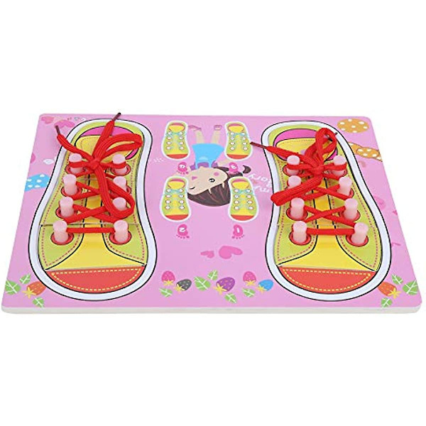 Lære At Binde Sko Legetøj Træ Puslespil Sko Bindings Øvelse Baby Tidlig Læring Pædagogisk Legetøj (qzm-pink Snørebånd) Nyhed Og Sjovt Legetøj Qzm-pink Laces