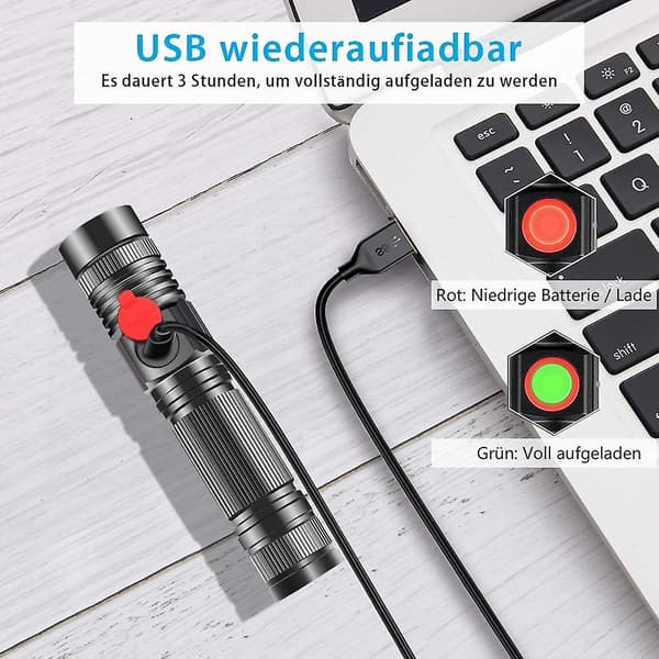 USB Ladattava Magneettinen LED-taskulamppu (18650 Akulla) Superkirkas COB, vedenpitävä ulkokäyttöön, 4 tilaa