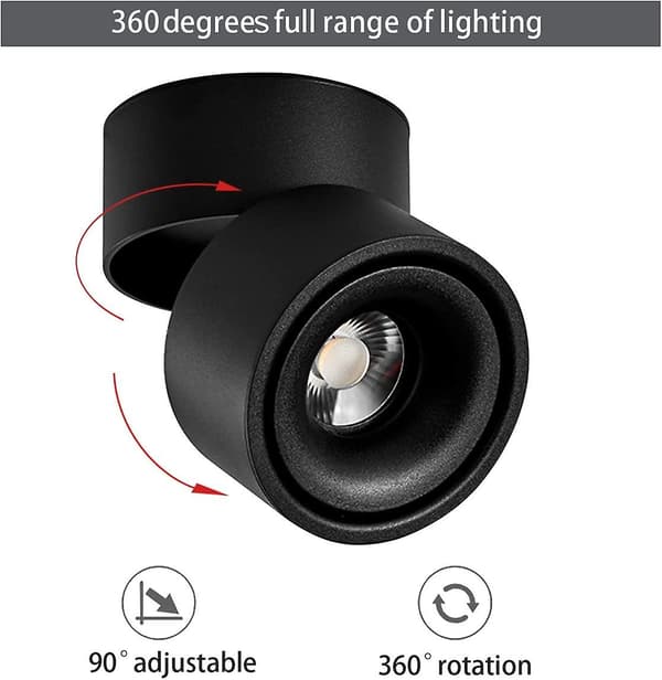 10w LED Loftspots, justerbar lampehusvinkel, 10x10x10cm (sort-3000k)