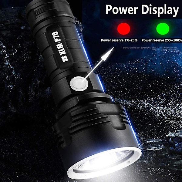Fackla, 30000-100000 lumen hög effekt LED ultra ljusstark vattentät, mest kraftfulla Xlm-p70 50w 3-läge (enkel batteri, 50w-p70) [energiklass A+++]
