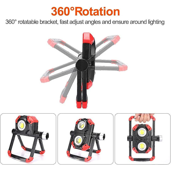 Utomhus Uppladdningsbar LED-strålkastare Bärbar Arbetslampa 360 Rotation Med Uppladdningsbart Batteri Utrustad Med 5 Lyktlägen[energiklass A+++]röd