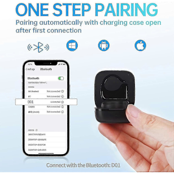 Fingertopps Bluetooth Fjärrkontroll, Trådlös Sida Vändare Med Laddningsfodral Kompatibel Med Iphone Android Ipad Mobiltelefon Black