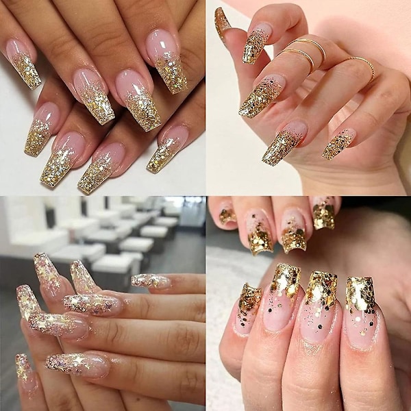 Nagelfolie 3d glänsande guldblad för nagelkonstdesign, nageltillbehör, guld- och silverfoliebitar style4