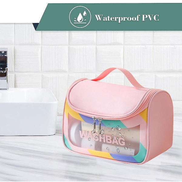 Genomskinlig reseförpackningskub/genomskinlig PU/pvc-påse, transparent multifunktionell väska pink