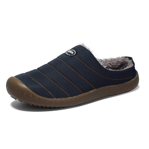 Mænds Tøfler Varme Vinterstøvler Til Kvinder Indendørs Hus Slip On Med Bomuld Udendørs 2Kby-6 DarkBlue 44