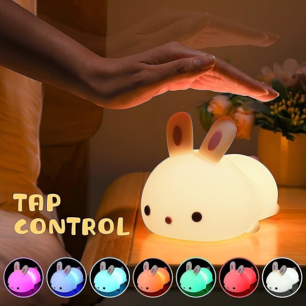 Rabbit Night Light Barnlampa, 7 färgskiftande baby , USB laddningsbar