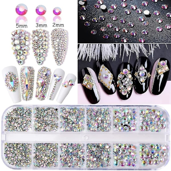 5 lådor färgglada nagelkonst strass kit - Flerfärgade nagelkristallpärlor nageldiamanter nagelhästögastrass med pincett och nagelkonstborste för