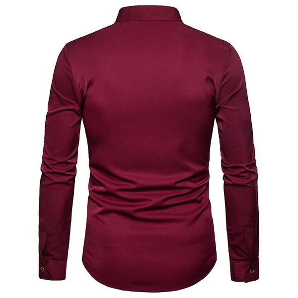 Langermet, brodert slim fit skjorte med knapper for menn, for fritid og fest Red wine S