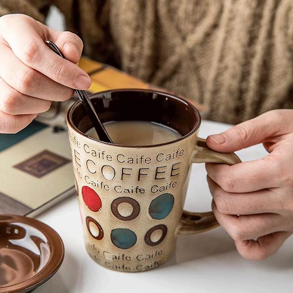 350ml Keramisk Kop Retro Personlighed Trend Krus Simpel Kop Kaffekop Husholdnings Vandkop Khaki